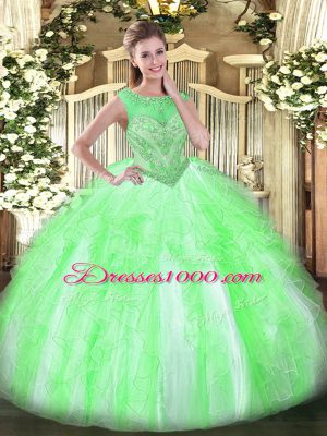 Luxurious Ball Gowns Organza Scoop Sleeveless Beading and Ruffles Floor Length Lace Up Quinceanera Gowns