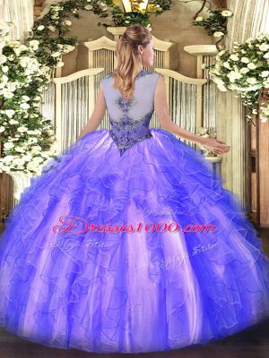 Luxurious Ball Gowns Organza Scoop Sleeveless Beading and Ruffles Floor Length Lace Up Quinceanera Gowns