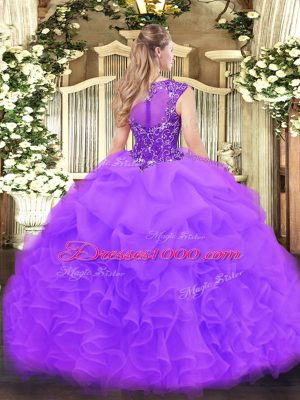 Fitting Sleeveless Beading and Ruffles Floor Length 15th Birthday Dress