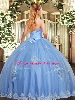 Lavender Sleeveless Floor Length Appliques Lace Up 15 Quinceanera Dress