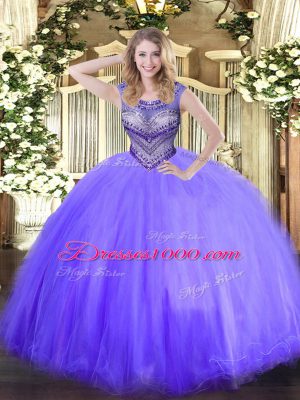 Scoop Sleeveless Vestidos de Quinceanera Floor Length Beading Lavender Tulle