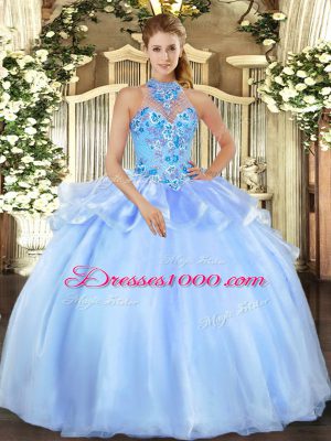 Custom Made Baby Blue Lace Up Sweet 16 Quinceanera Dress Embroidery Sleeveless Floor Length