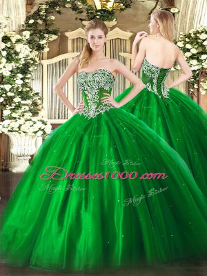 Best Beading Quinceanera Gowns Green Lace Up Sleeveless Floor Length
