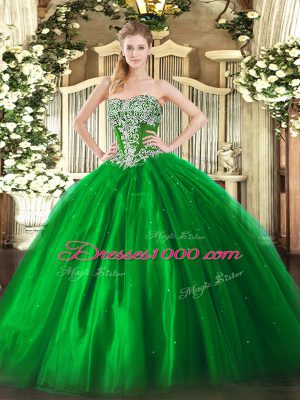 Best Beading Quinceanera Gowns Green Lace Up Sleeveless Floor Length