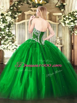 Best Beading Quinceanera Gowns Green Lace Up Sleeveless Floor Length