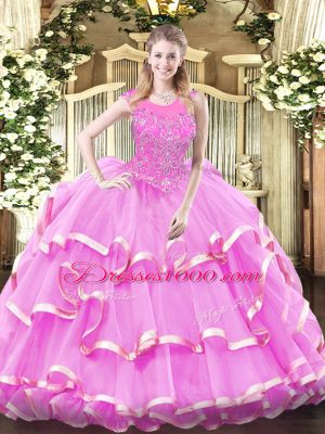 High Quality Sleeveless Zipper Floor Length Beading and Ruffled Layers Quinceanera Gowns