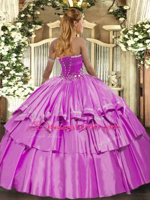 Dramatic Strapless Sleeveless Quinceanera Gown Floor Length Beading and Ruffled Layers Lavender Organza and Taffeta