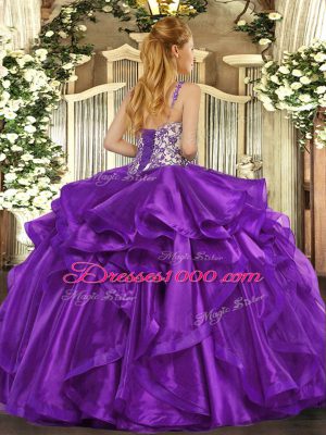 Ball Gowns Quinceanera Gowns Eggplant Purple Straps Organza Sleeveless Floor Length Lace Up