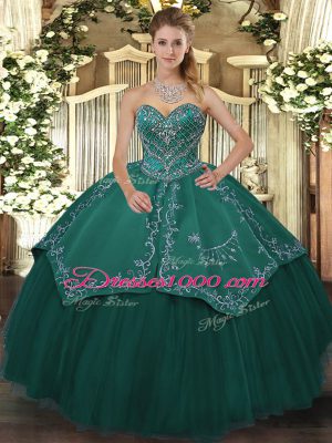 Romantic Ball Gowns Vestidos de Quinceanera Teal Sweetheart Taffeta and Tulle Sleeveless Floor Length Lace Up
