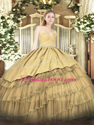 Top Selling Organza and Taffeta Sleeveless Floor Length Vestidos de Quinceanera and Beading and Lace and Embroidery and Ruffled Layers