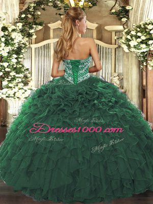 Teal Tulle Lace Up Quinceanera Dresses Sleeveless Floor Length Beading and Ruffled Layers