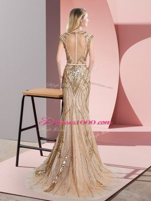 Champagne Sleeveless Floor Length Beading and Belt Zipper Teens Party Dress