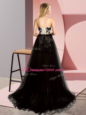 White And Black Sweetheart Lace Up Embroidery Prom Gown Sleeveless