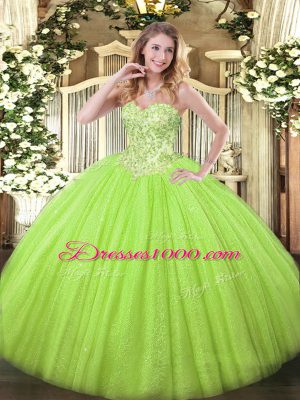Yellow Green Sweetheart Neckline Appliques Quinceanera Dress Sleeveless Lace Up