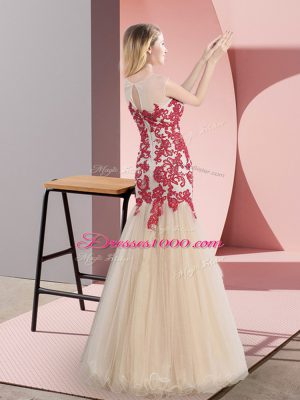 Custom Designed Champagne Tulle Zipper Party Dress Sleeveless Floor Length Appliques