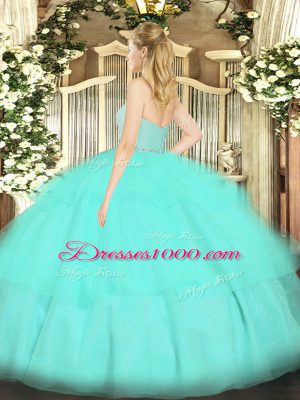 Apple Green Tulle Zipper Sweetheart Sleeveless Floor Length Sweet 16 Dresses Beading and Lace and Ruffled Layers
