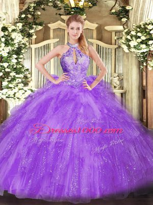 Customized Floor Length Lavender Sweet 16 Dress Organza Sleeveless Beading