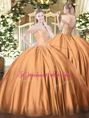 High End Rust Red Quinceanera Gown Military Ball and Sweet 16 and Quinceanera with Beading Off The Shoulder Sleeveless Lace Up
