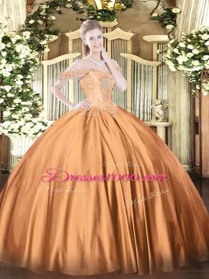 High End Rust Red Quinceanera Gown Military Ball and Sweet 16 and Quinceanera with Beading Off The Shoulder Sleeveless Lace Up