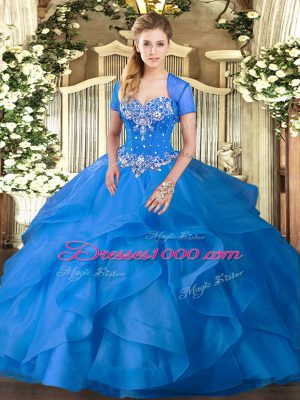 Elegant Baby Blue 15 Quinceanera Dress Military Ball and Sweet 16 and Quinceanera with Beading and Ruffles Sweetheart Sleeveless Lace Up