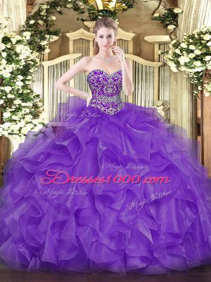 Ball Gowns Quinceanera Gowns Lavender Sweetheart Organza Sleeveless Floor Length Lace Up