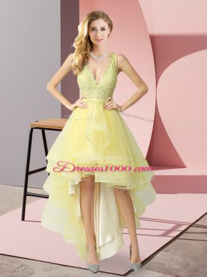 Sumptuous Tulle Sleeveless High Low Prom Gown and Beading