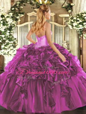 Purple Sweetheart Neckline Beading and Ruffles Vestidos de Quinceanera Sleeveless Lace Up