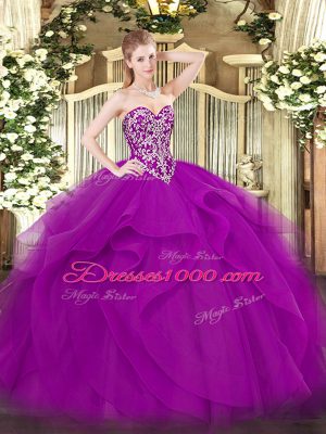 Shining Sleeveless Beading and Ruffles Lace Up 15 Quinceanera Dress