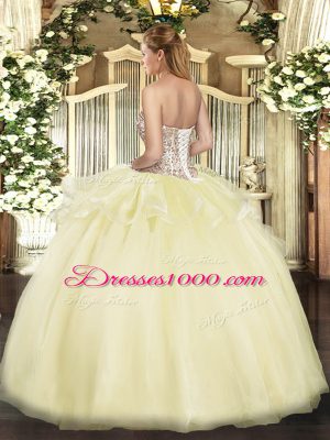 Flirting Light Yellow Sweet 16 Dresses Military Ball and Sweet 16 and Quinceanera with Beading and Ruffles Sweetheart Sleeveless Lace Up