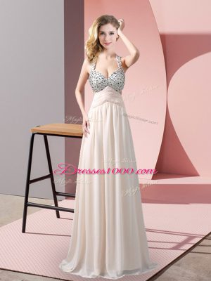 Sumptuous Champagne Chiffon Criss Cross Party Dress Wholesale Sleeveless Floor Length Beading