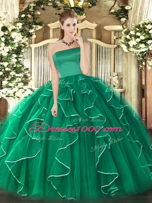Luxurious Dark Green Sleeveless Floor Length Ruffles Zipper Quinceanera Dresses
