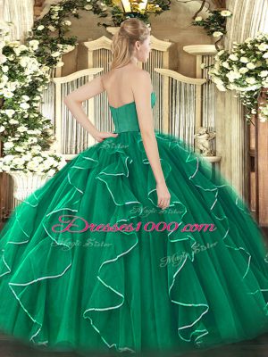 Luxurious Dark Green Sleeveless Floor Length Ruffles Zipper Quinceanera Dresses
