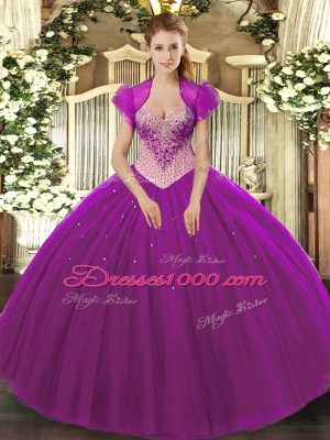 Lovely Eggplant Purple Quince Ball Gowns Military Ball and Sweet 16 and Quinceanera with Beading Sweetheart Sleeveless Lace Up