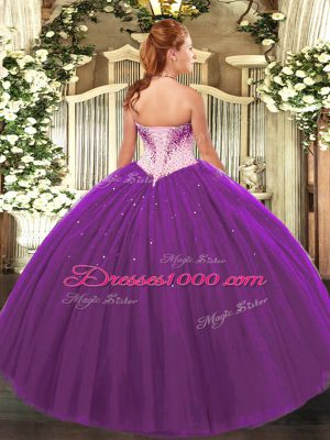 Lovely Eggplant Purple Quince Ball Gowns Military Ball and Sweet 16 and Quinceanera with Beading Sweetheart Sleeveless Lace Up