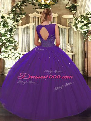 Sleeveless Tulle Floor Length Backless Ball Gown Prom Dress in Green with Beading