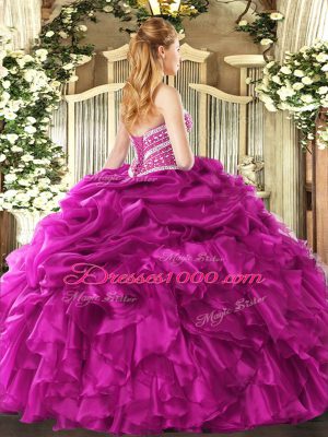 Purple Sleeveless Floor Length Beading and Ruffles and Pick Ups Lace Up Sweet 16 Dress