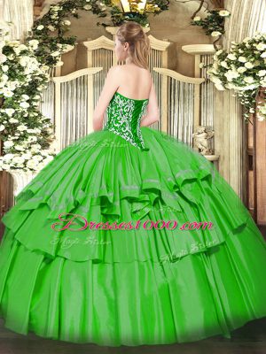 Glittering Floor Length Olive Green Sweet 16 Dress Sweetheart Sleeveless Lace Up