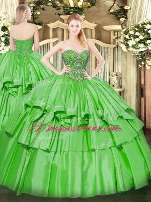 Elegant Sleeveless Floor Length Beading and Ruffled Layers Lace Up Ball Gown Prom Dress with