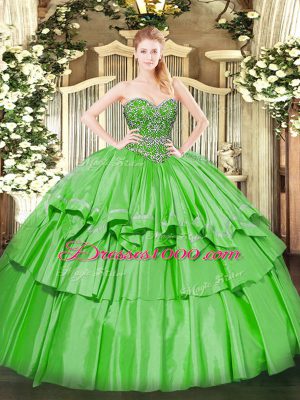 Elegant Sleeveless Floor Length Beading and Ruffled Layers Lace Up Ball Gown Prom Dress with