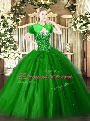 Ball Gowns Quinceanera Gown Green Sweetheart Tulle Sleeveless Floor Length Lace Up