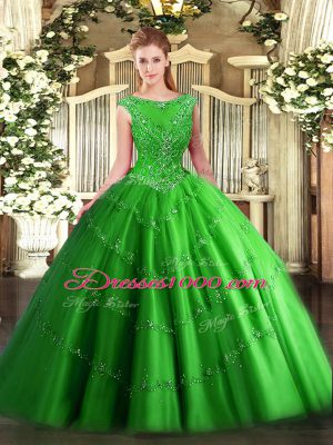 Delicate Green Quince Ball Gowns Military Ball and Sweet 16 and Quinceanera with Beading and Appliques Scoop Sleeveless Zipper
