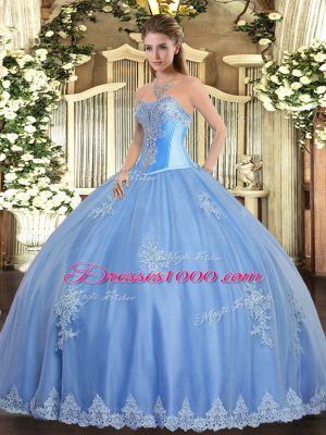 Discount Baby Blue Sweetheart Lace Up Beading and Appliques Quinceanera Gowns Sleeveless