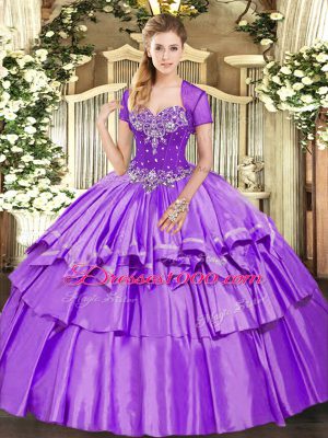 Exquisite Lavender Sleeveless Organza and Taffeta Lace Up Quinceanera Dresses for Military Ball and Sweet 16 and Quinceanera