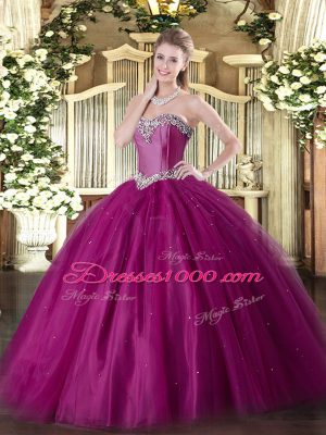 Classical Floor Length Ball Gowns Sleeveless Fuchsia 15 Quinceanera Dress Lace Up
