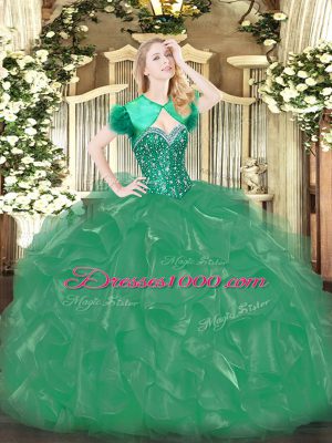 Luxury Sleeveless Lace Up Floor Length Beading and Ruffles 15 Quinceanera Dress