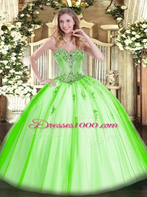 Ball Gowns Sweetheart Sleeveless Tulle Floor Length Lace Up Beading and Appliques Quinceanera Gown