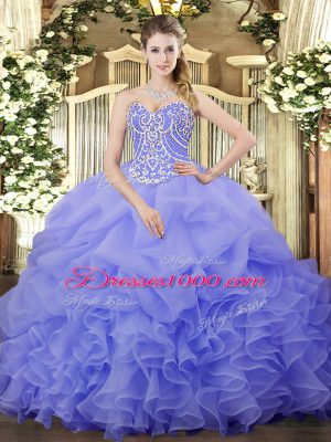 Organza Sleeveless Floor Length Quinceanera Gowns and Beading and Ruffles and Pick Ups