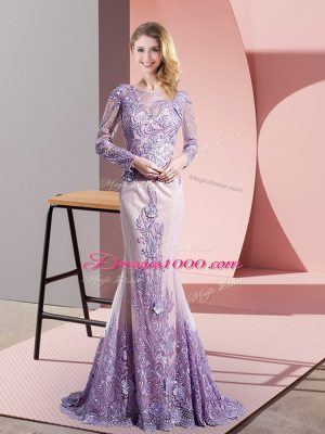 Fabulous Tulle Long Sleeves Party Dress Wholesale Sweep Train and Beading and Appliques