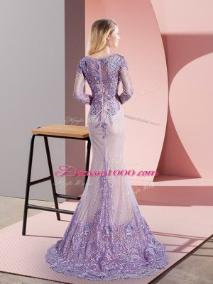 Fabulous Tulle Long Sleeves Party Dress Wholesale Sweep Train and Beading and Appliques