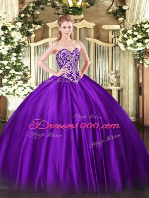 Dramatic Purple 15th Birthday Dress Military Ball and Sweet 16 with Beading Sweetheart Sleeveless Lace Up